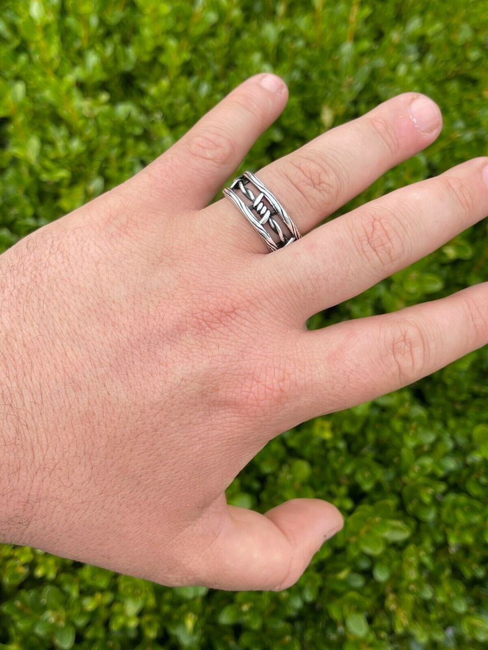 Barbed Wire Solid 925 Sterling Silver & Black Oxidized Plain Ring