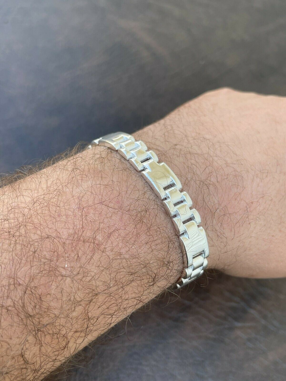 Men's Real Solid 925 Sterling Silver Plain Presidential Link Hip Hop