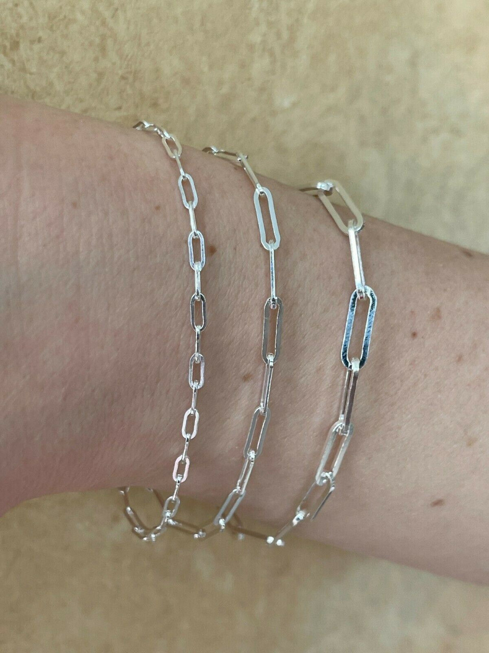 Real Solid 925 Sterling Silver Paperclip Bracelet