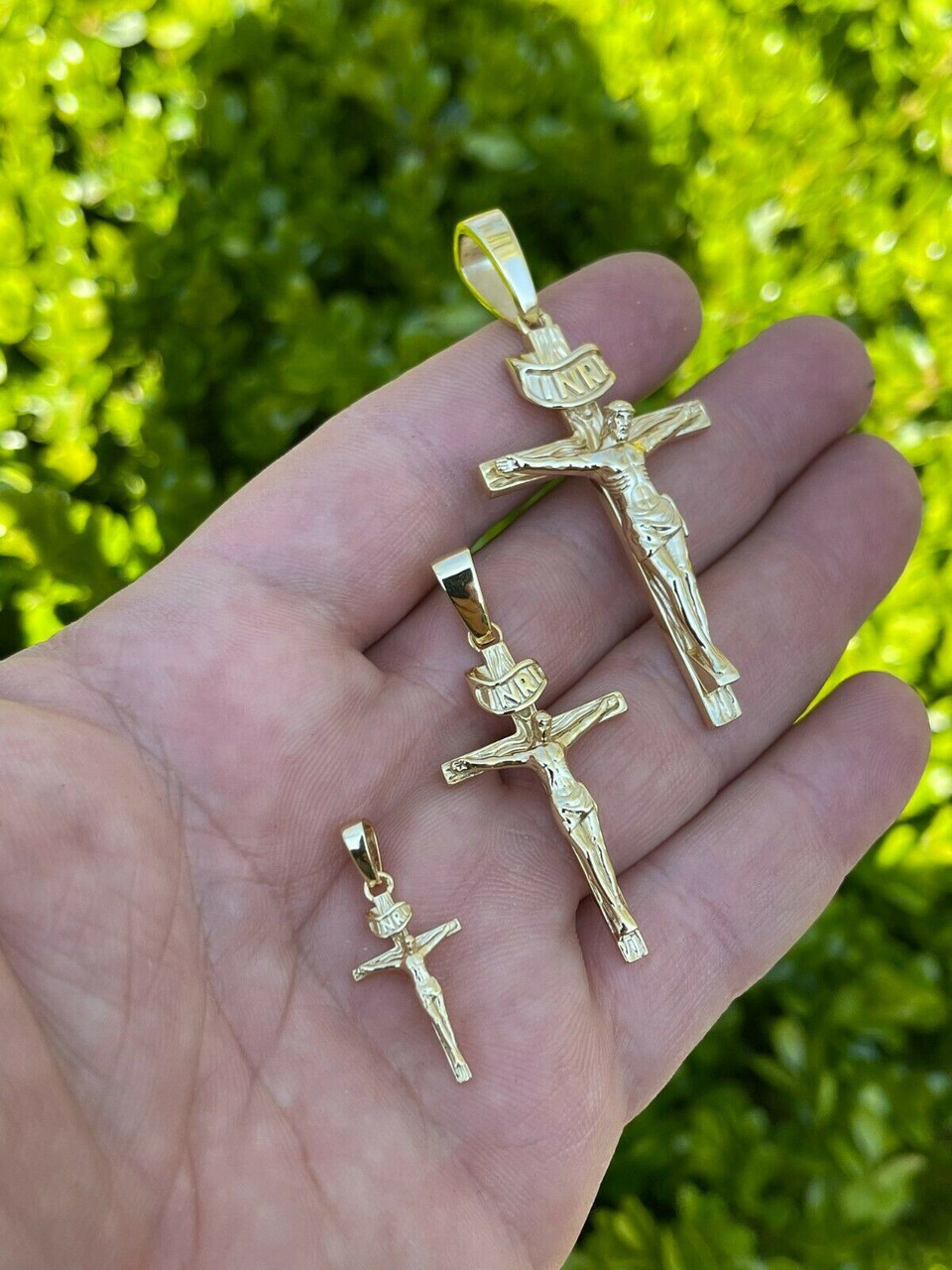 14k Gold Plated Solid 925 Silver Cross Jesus Piece Crucifix