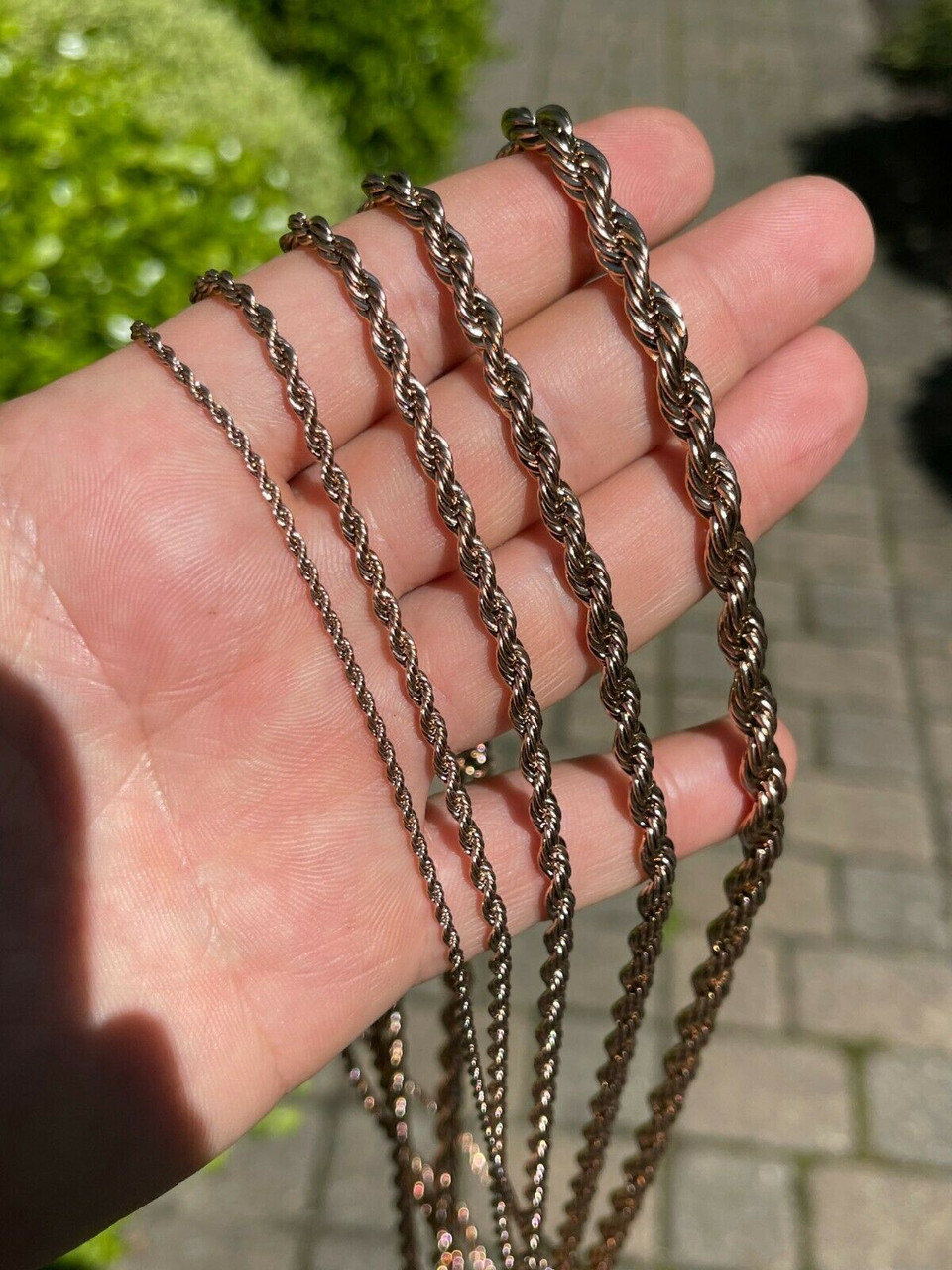 Men's Real Rope Chain Necklace 14k Rose Gold Over Stainless Steel 2mm-6mm  18-30
