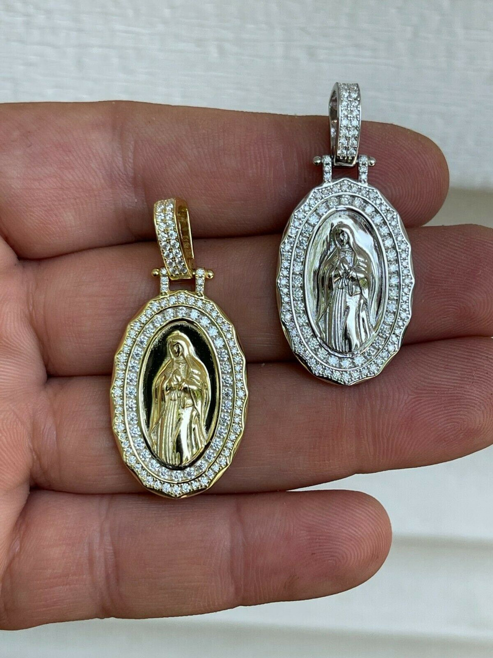 18K Gold Filled Christan Virgin Mary Big Oval Medal Pendant+18-28