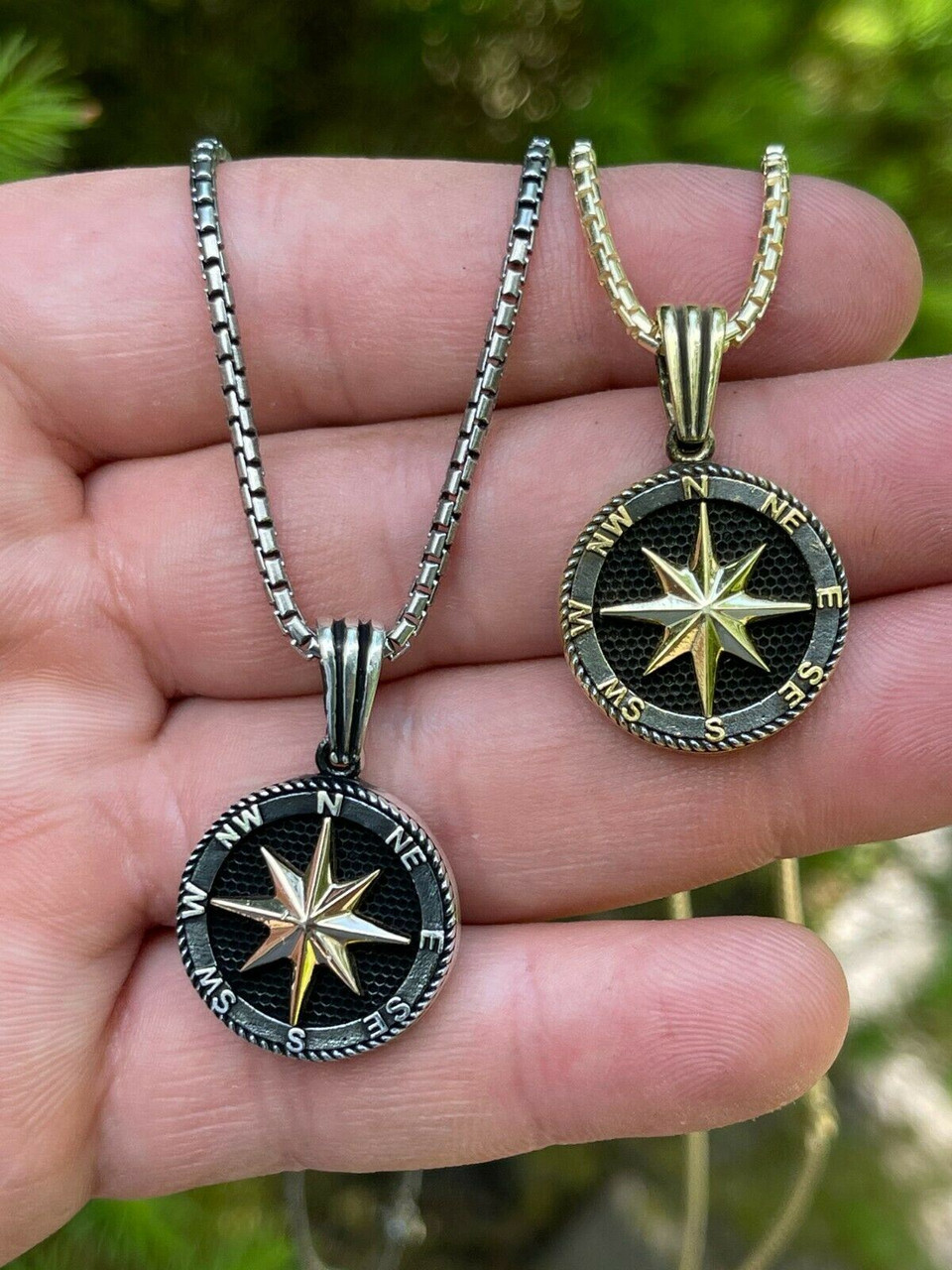 Titanium Compass Pendant - Mens Custom Necklaces - Maven Metals