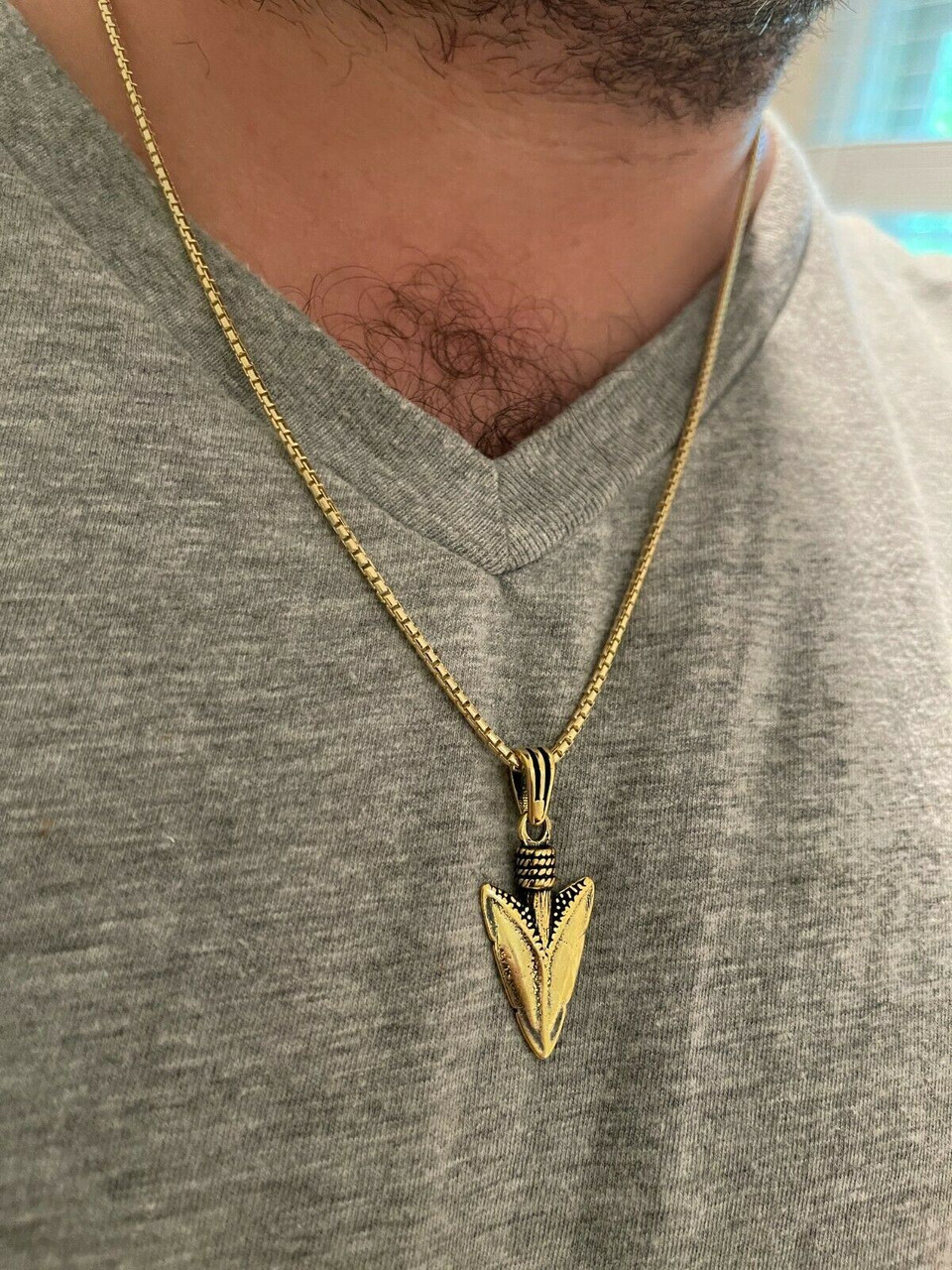 Gold Pendant For Men With Two Carved Strips