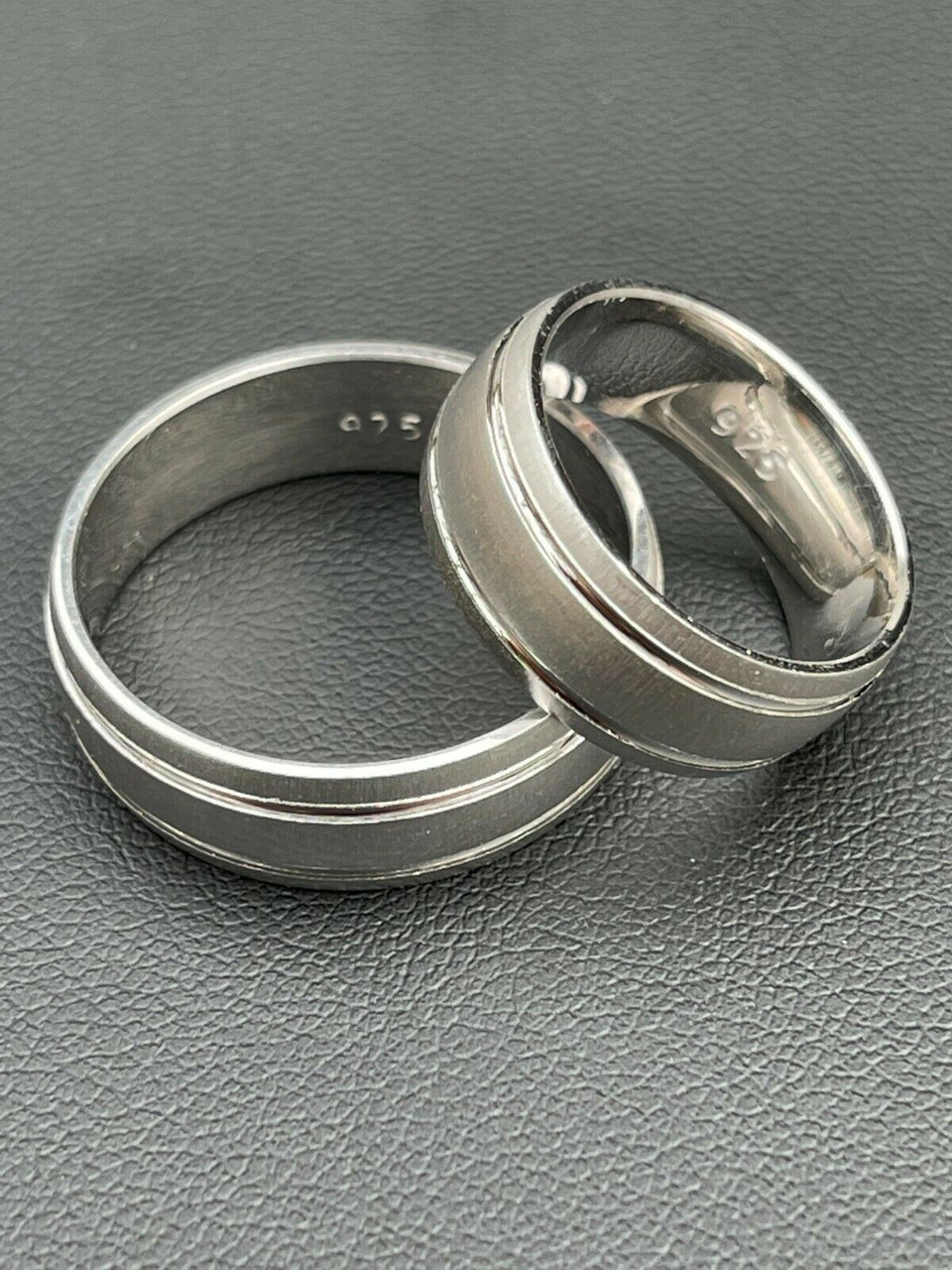 His & Hers, 925 STERLING SILVER TITANIUM Matching Engagement Wedding Ring  Set. AVAILABLE SIZES men's 7,8,9,10,11,12,13; women's set: 5,6,7,8,9,10.