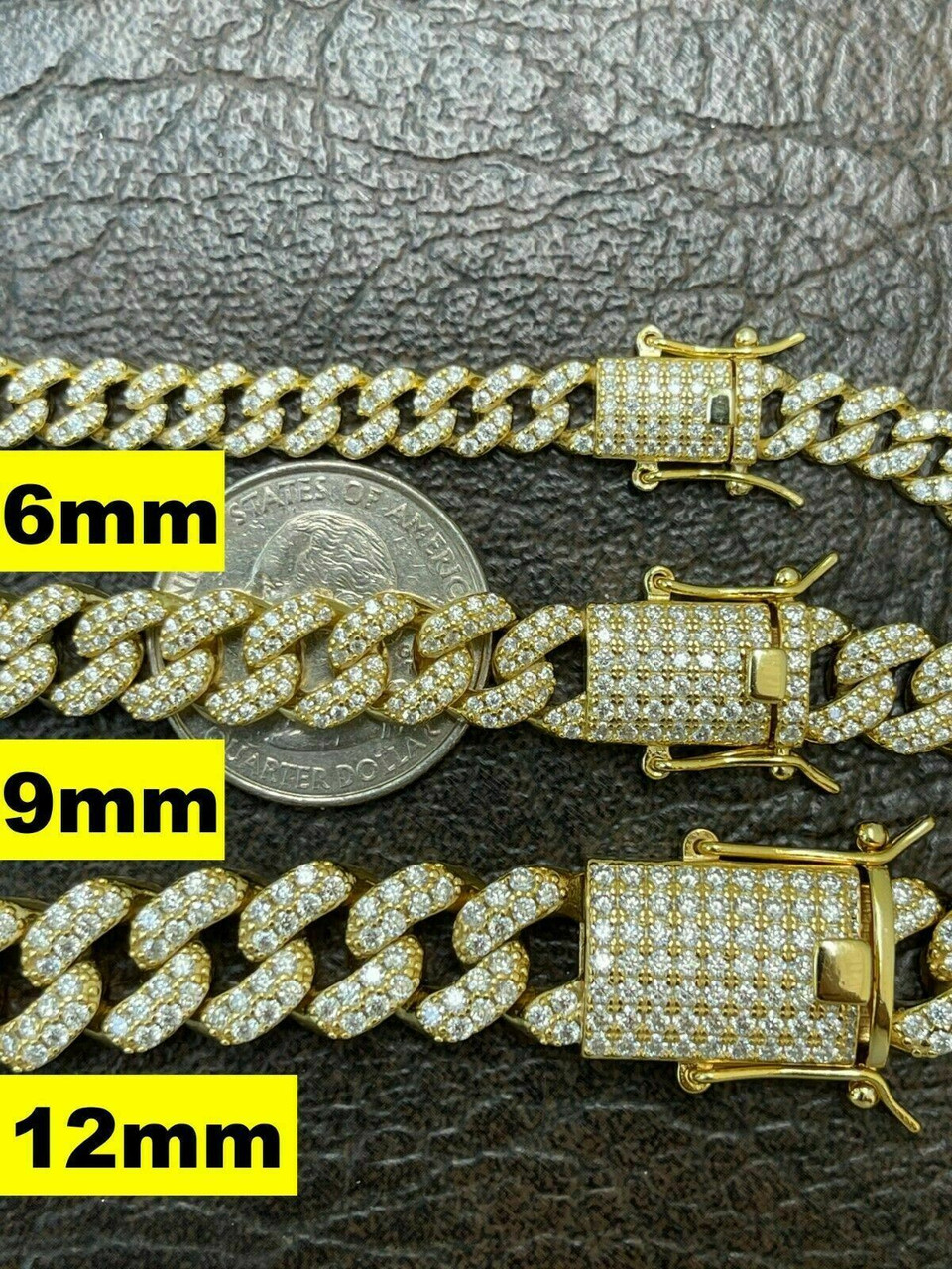 12mm Diamond Cuban Bracelet 14K White Gold Vermeil 8