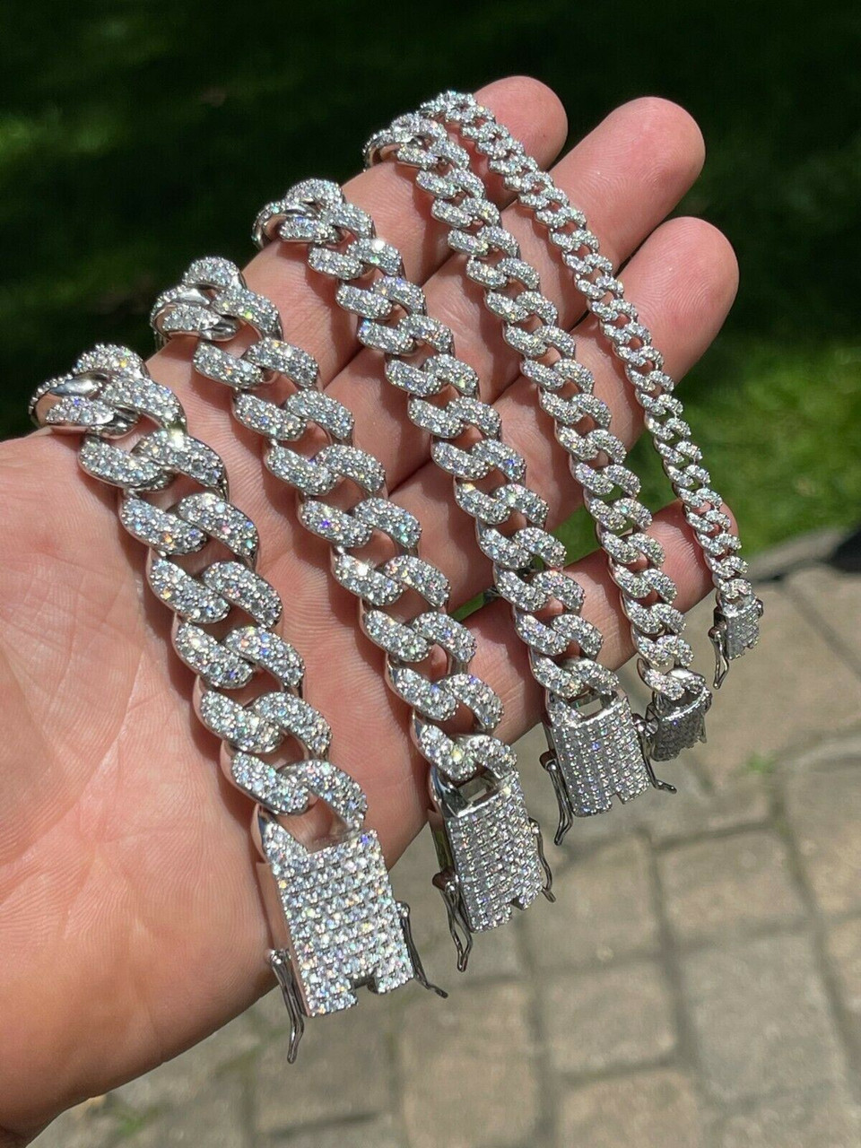 20mm Iced Out 3 Row Diamond Prong Cuban Link Bracelet in White Gold