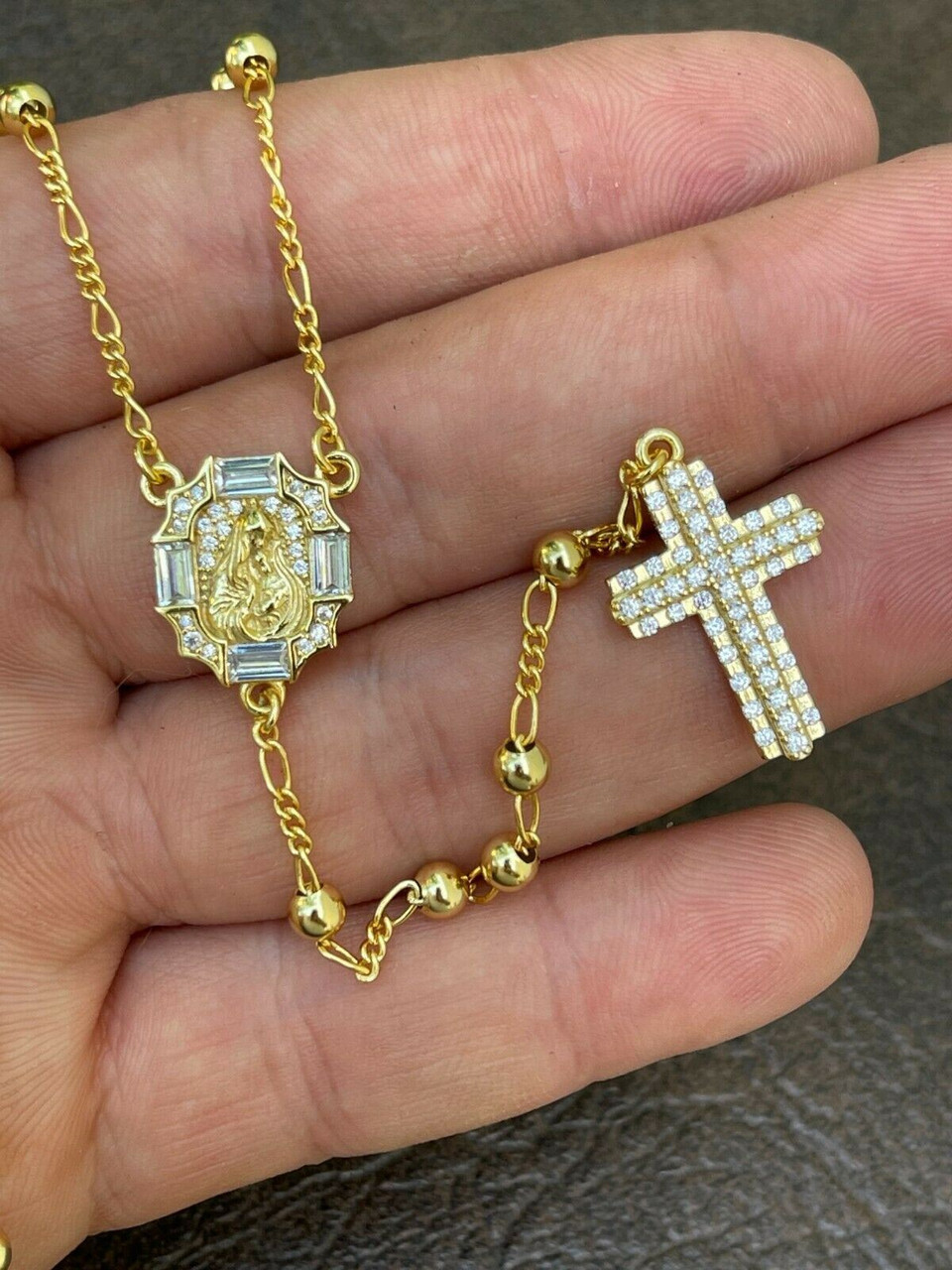 Iced out store rosary necklace