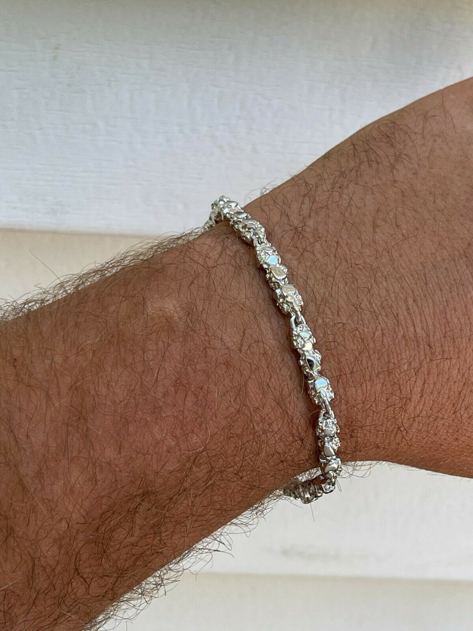 Custom Handmade Solid 925 Sterling Silver Nugget Link Bracelet 7