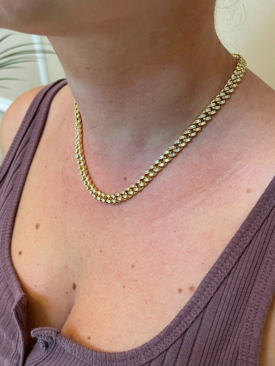 14k Yellow Gold Baguette Diamond Necklace