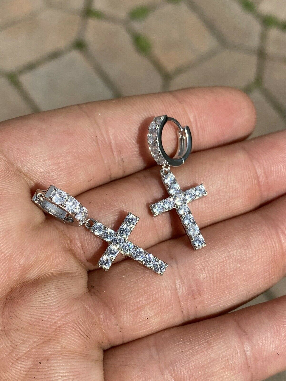 Mens diamond store cross earrings