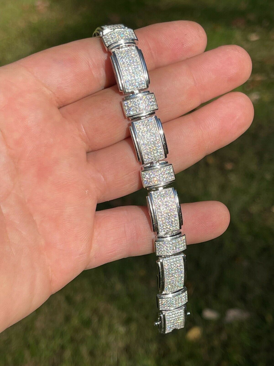 REAL 925 Sterling Silver 6mm Iced Miami Cuban Bracelet Men Ladies HipHop  Diamond