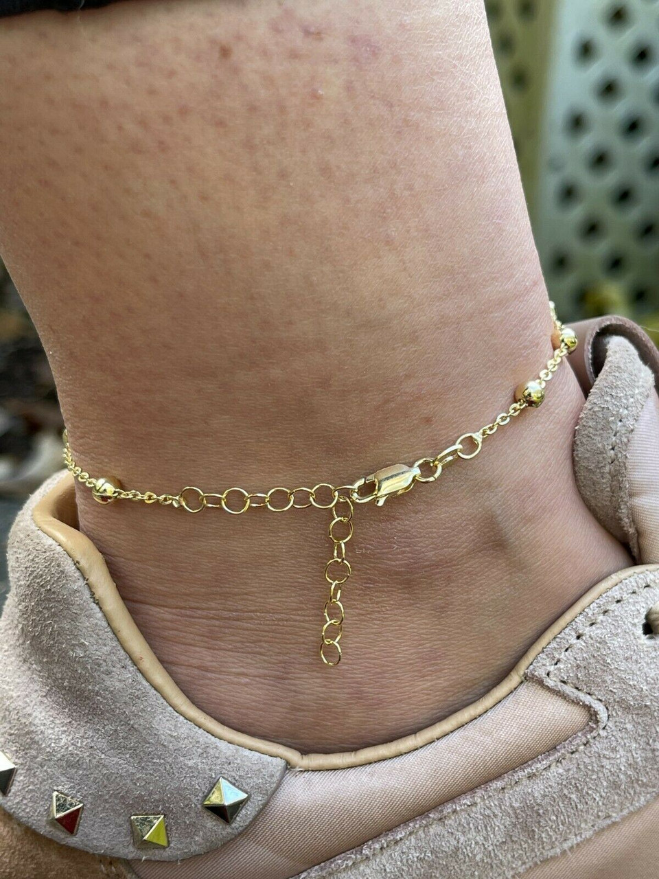 14K White Gold Anklet Bracelet With Heart Shaped Cubic Zirconia Stones 9  Inches | eBay