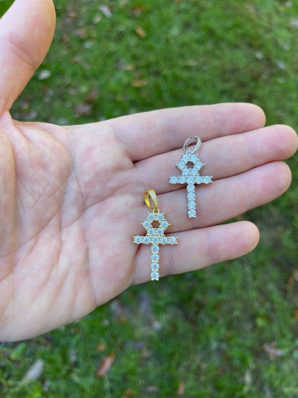 18k Yellow Gold Iced Diamond Ankh Cross Necklace Franco Chain Pendant | eBay
