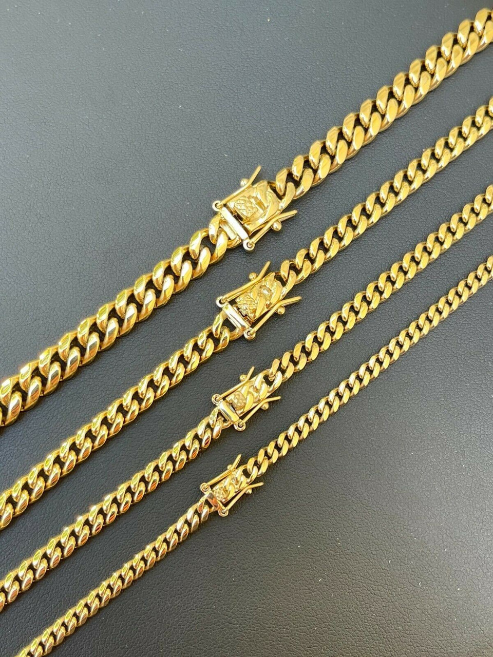 Miami Cuban Link Chain Necklace / Bracelet 14k Gold Finish Mens Ladies Box  Lock