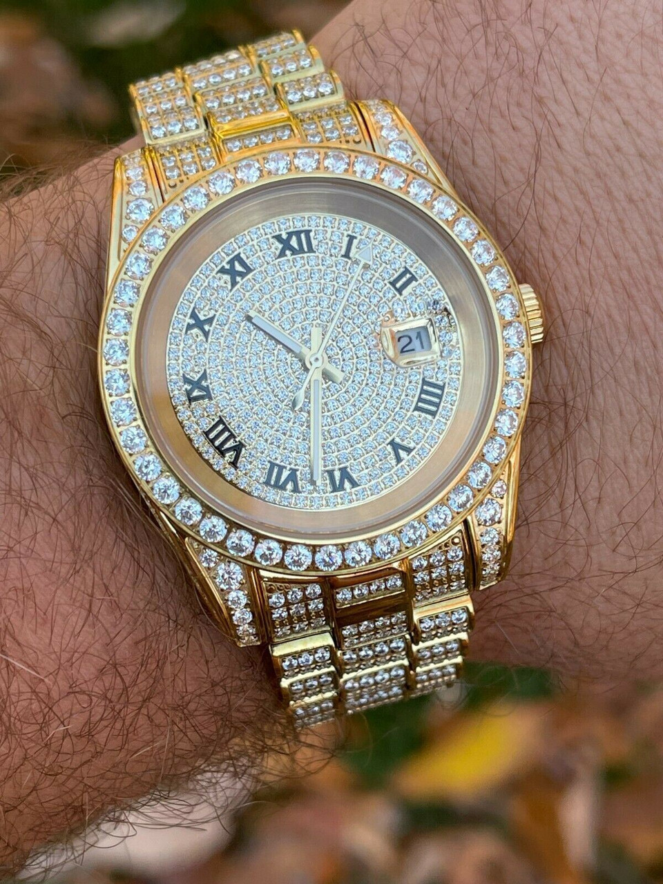 Gold diamond shop encrusted watch