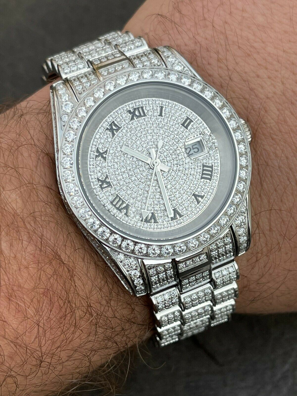 15ct MOISSANITE Mens Presidential Watch Iced Flooded Out Hip Hop ...