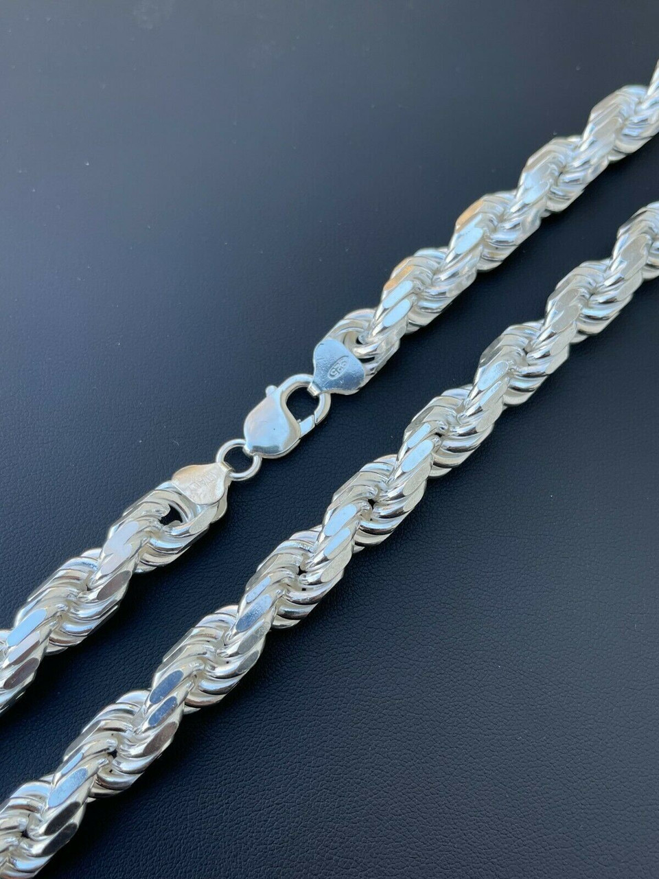 Real Solid 925 Sterling Silver 11mm Thick Men's Rope Chain