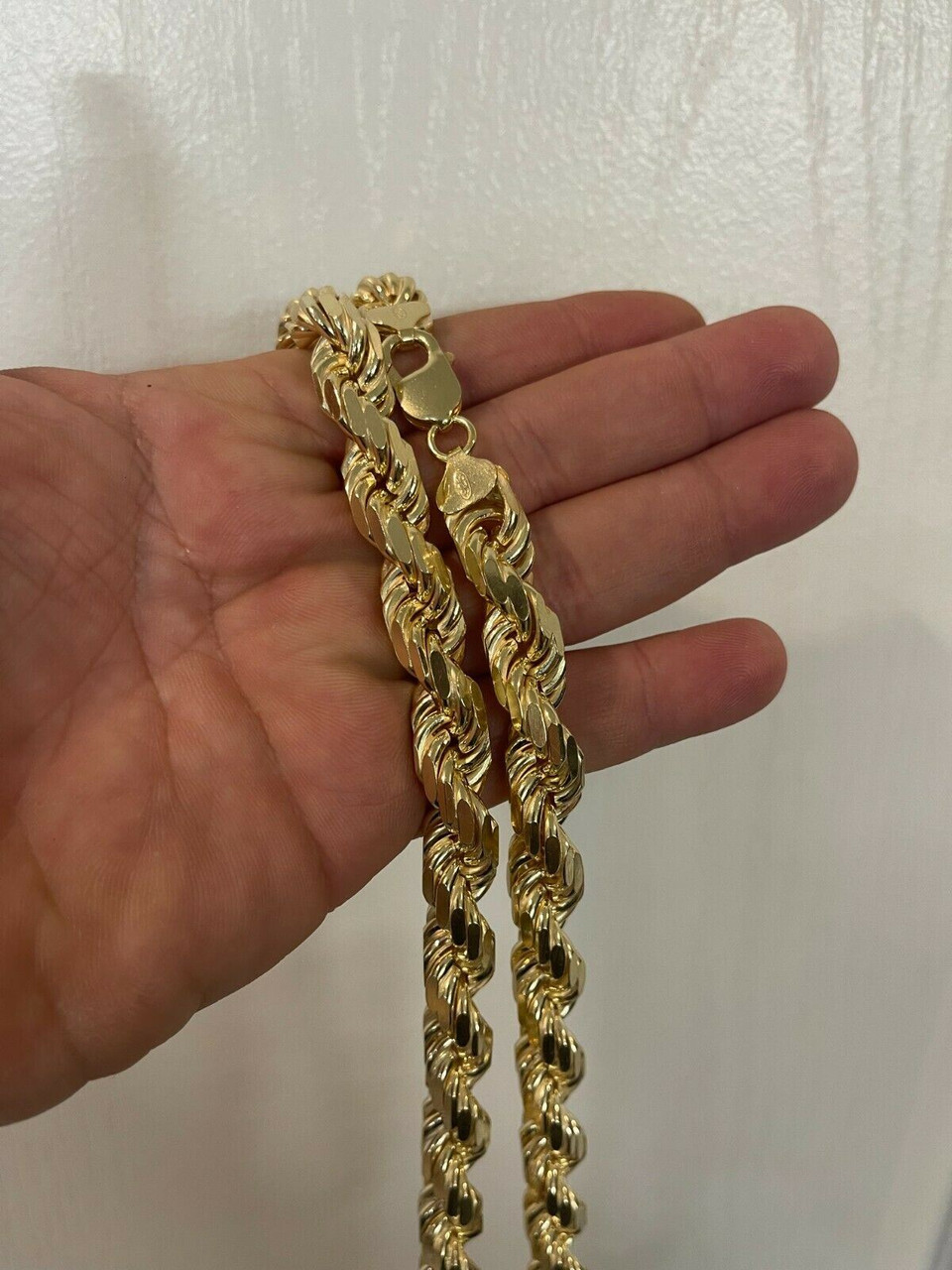 11mm Thick Mens Rope Chain 14k Gold Over Real Solid 925 Sterling