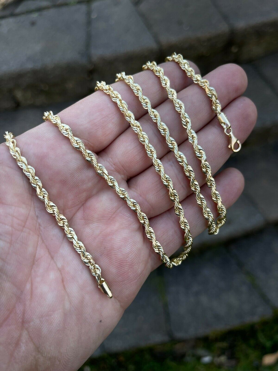 Men's Women's Real 14k Yellow Gold Solid Rope Chain Necklace 1.5mm-6mm