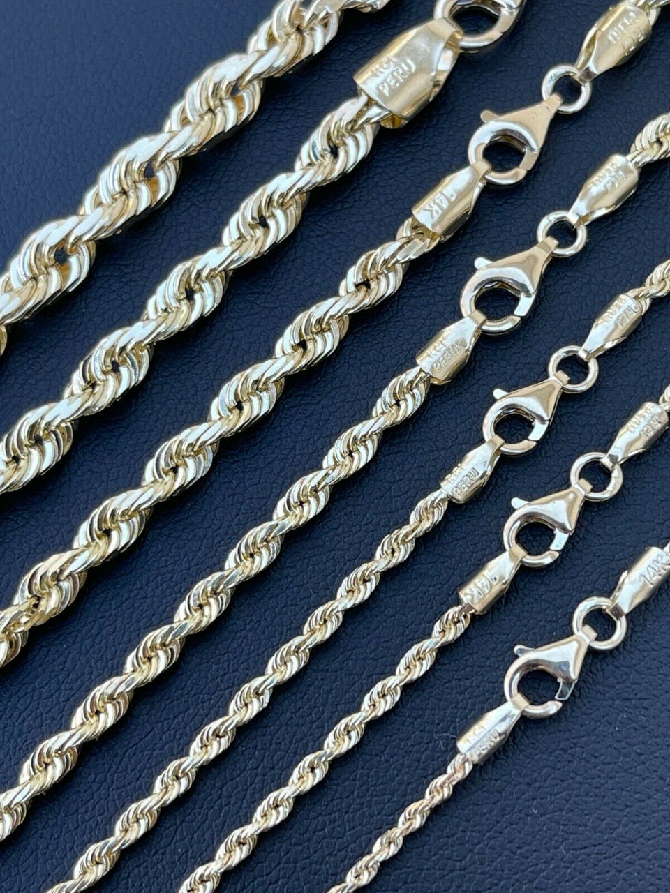 Men's Women's Real 14k Yellow Gold Solid Rope Chain Necklace 1.5mm-6mm