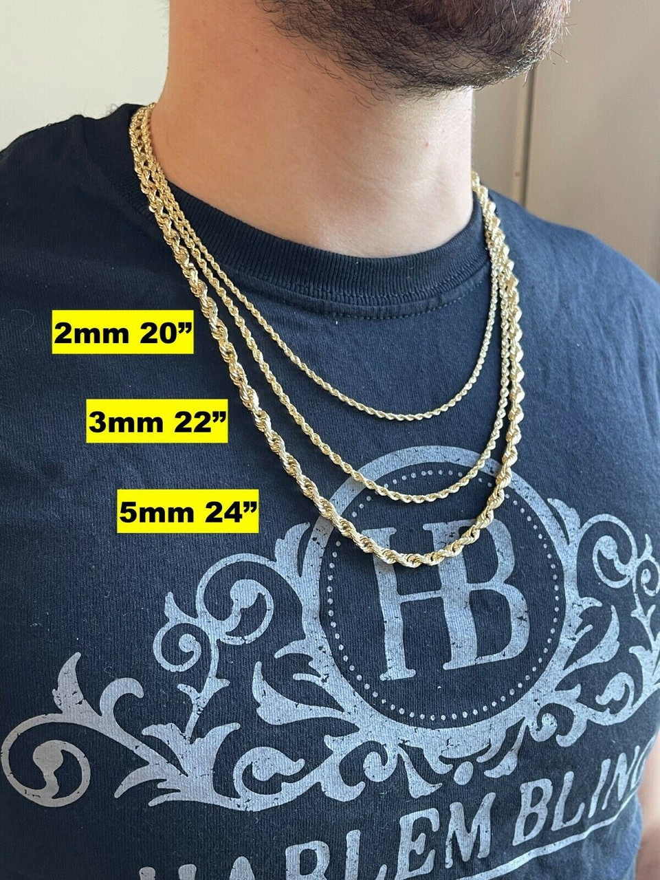 Men's Women's Real 14k Yellow Gold Solid Rope Chain Necklace 1.5mm-6mm