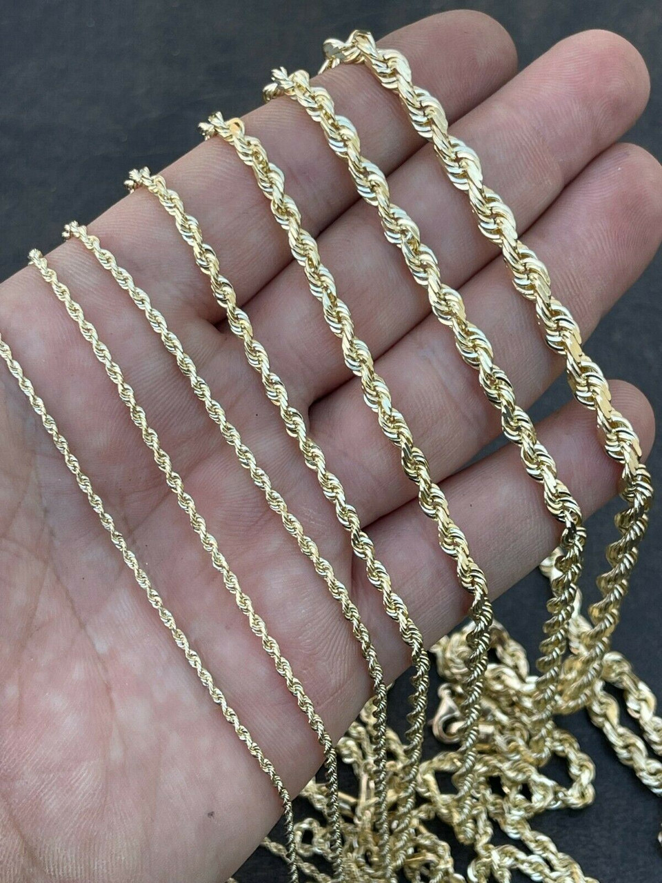 Men's Women's Real 14k Yellow Gold Solid Rope Chain Necklace 1.5mm-6mm