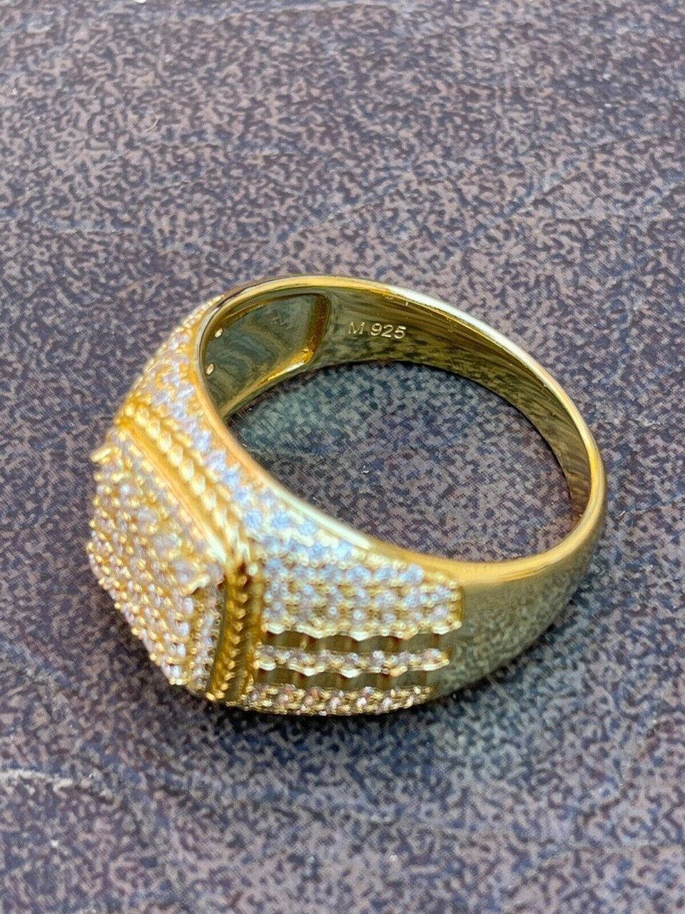 Real Mens Hip Hop Iced MOISSANITE Ring 14k Gold Vermeil Pass Diamond ...