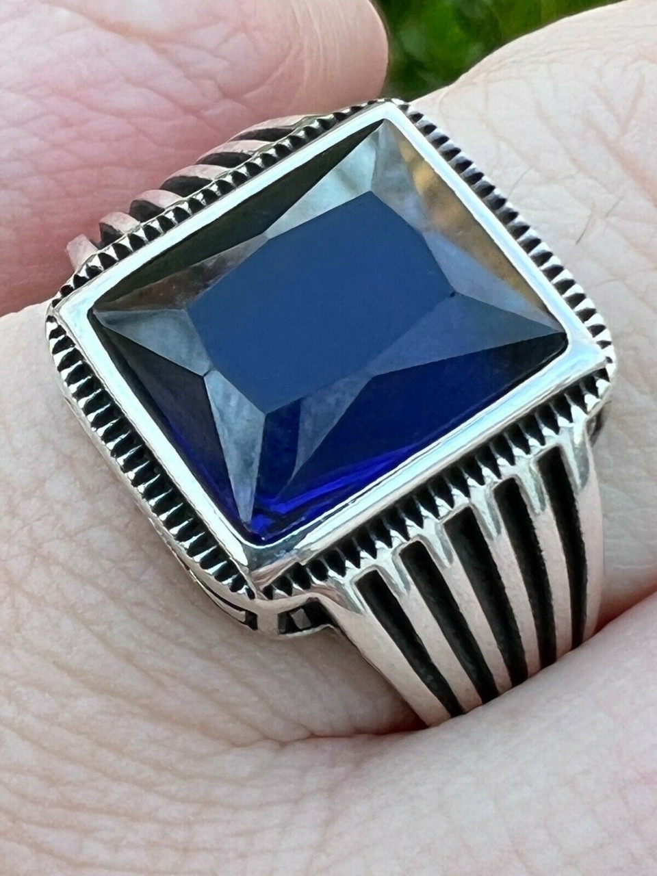 Blue Sapphire men's ring | Sterling silver mens rings, Men diamond ring,  Fancy rings