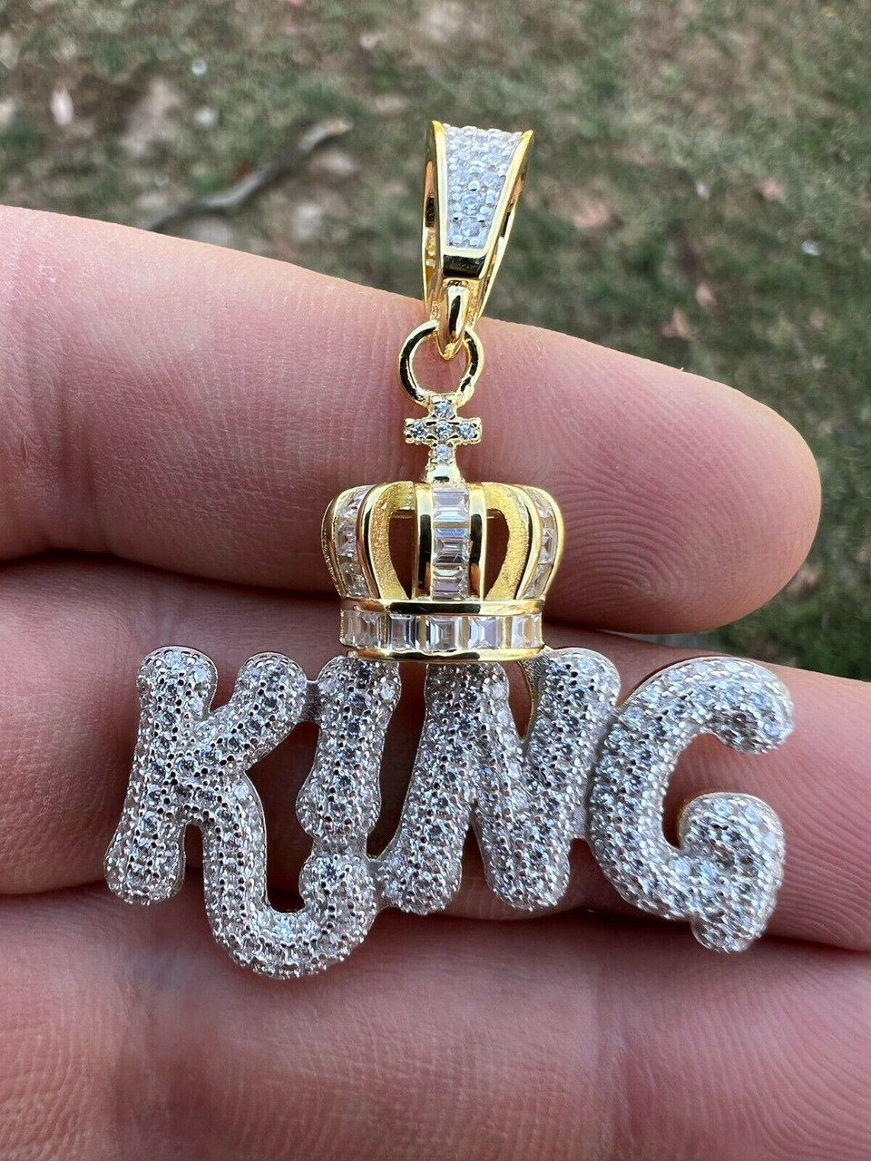 Real 925 Silver / Gold Hip Hop King W. Crown Pendant Iced Diamond