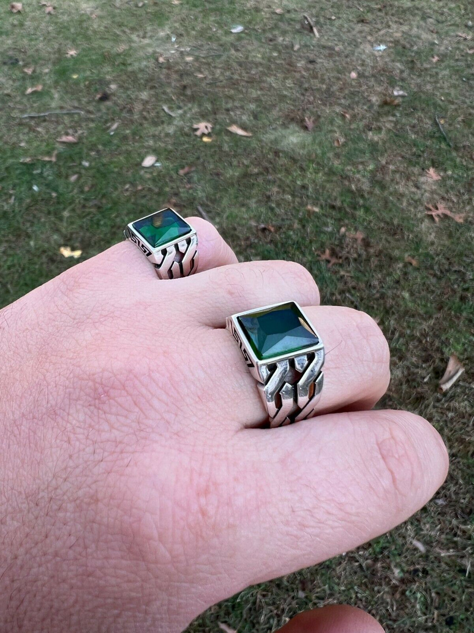 Luxury Square Fashion Design Blue and Green Stone Men's and Women's Rings  High Quality Drop Shipping