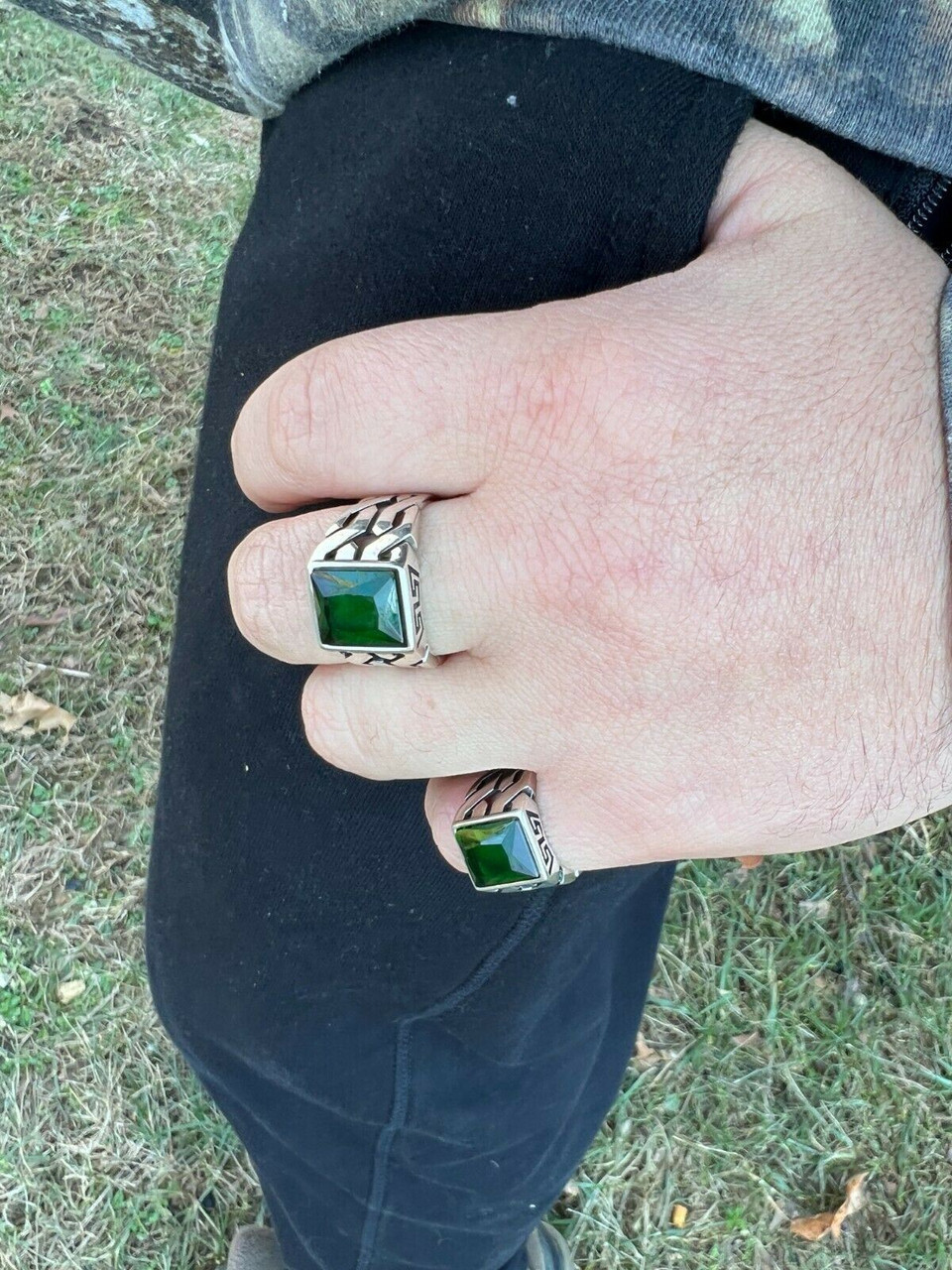 Bezel Set Emerald Pinky Ring - MiaDonna