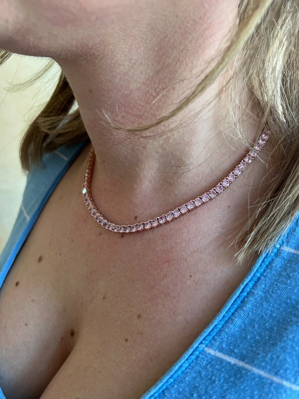 4mm tennis chain real 925 sterling silver 14k rose gold pink diamond necklace 80829.1664359653