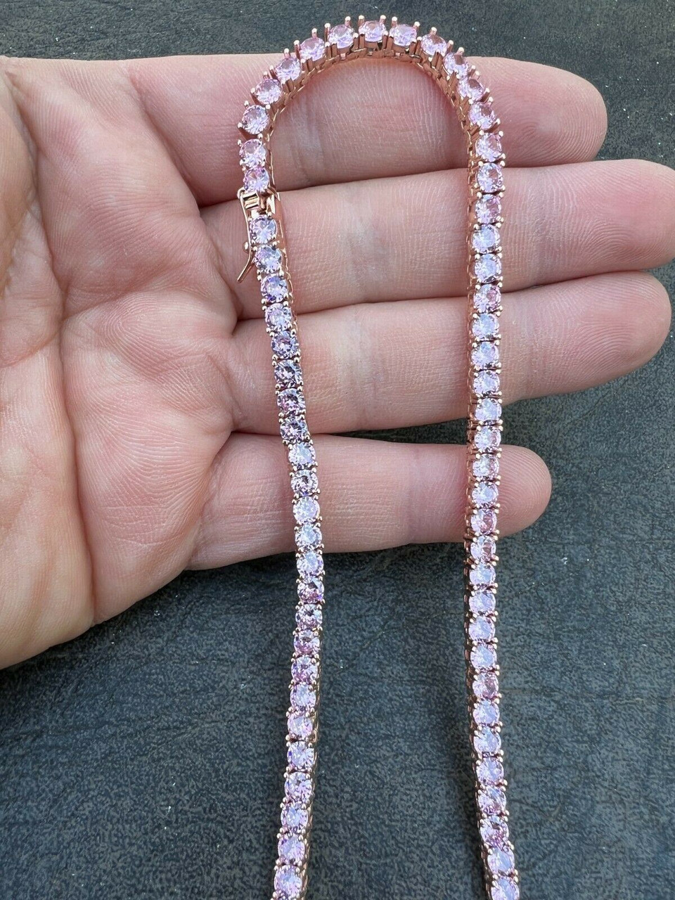 2, 3 & 4mm Rose Gold Tennis Necklace VS1 Pink Cubic Zircon Crystals  Handmade / Pink Tennis Chain Finest Quality - Etsy