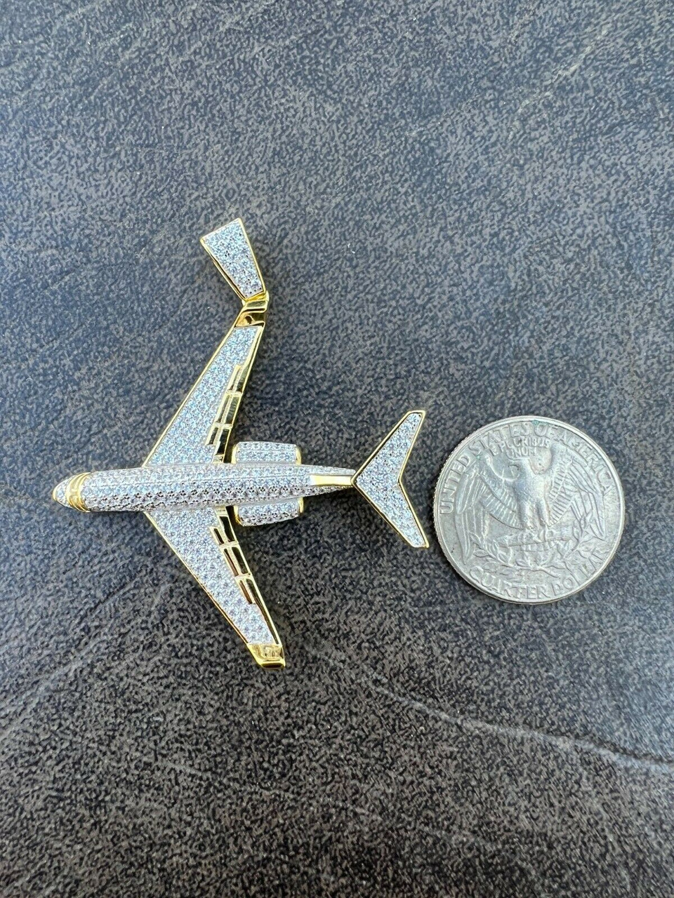 Real 925 Silver Gold Bling Out Iced Airplane Hip Hop Pendant Necklace Air  Plane