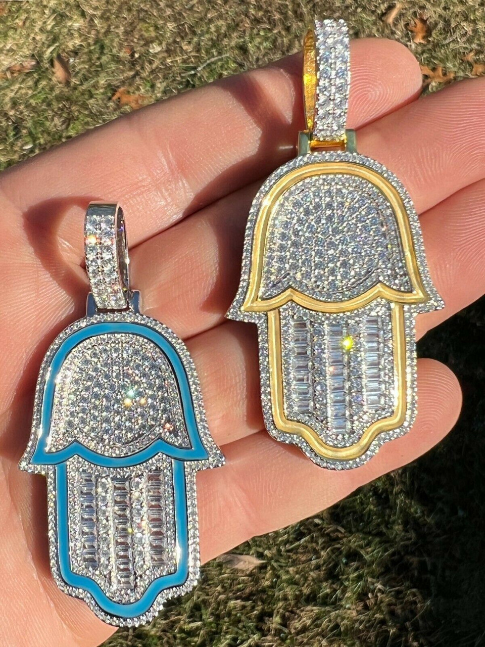 Mens diamond hamsa on sale pendant