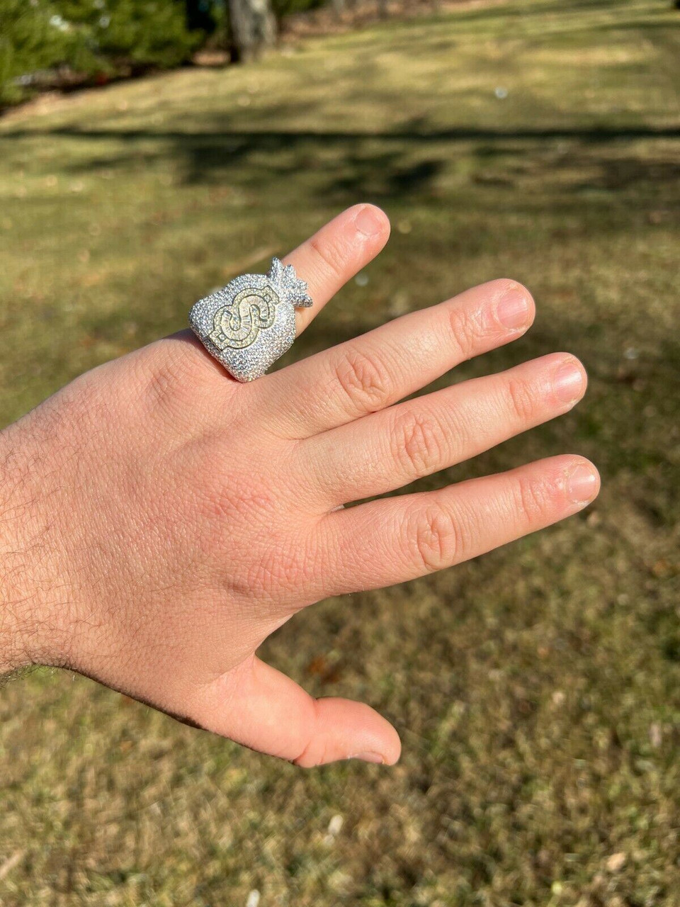 Men's Real Solid 925 Sterling Silver 14k Gold Finish Iced Pinky Ring Hip Hop  13634.1664399391