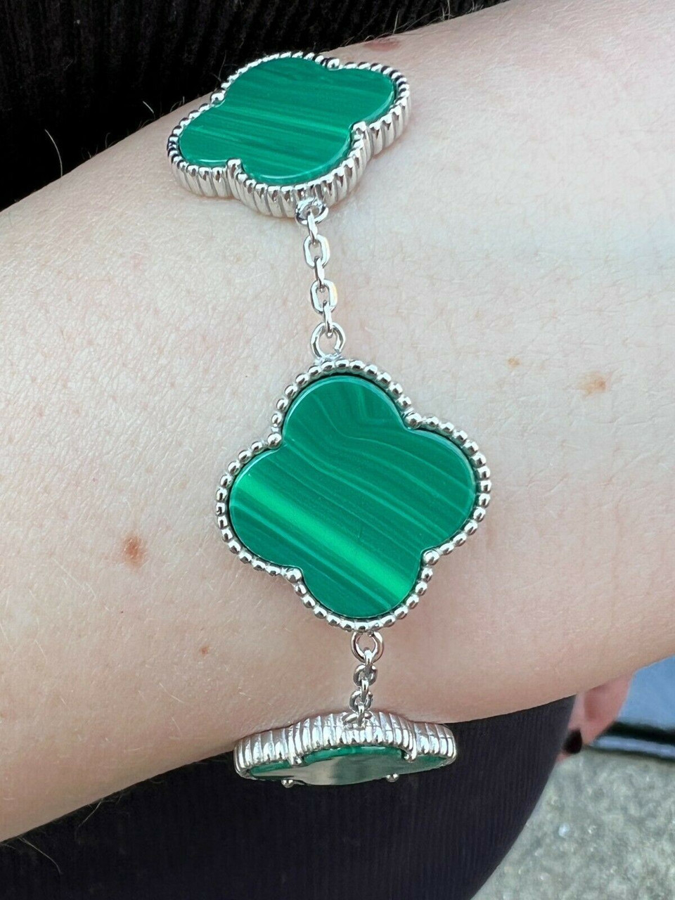 Heart or Clover Bracelet Malachite Green Clover