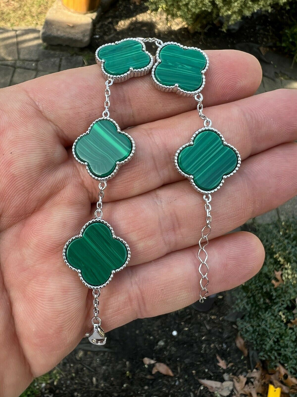 Green Clover Bracelet, Stainless Steel Clover Bracelet