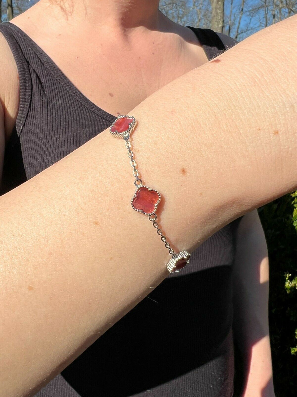 14K Yellow Gold Blossom Bracelet, Mother of Pearl and Red Coral