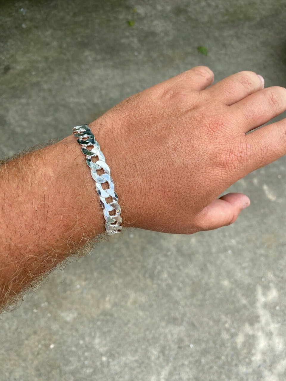 Men's Solid Curb Chain Bracelet Sterling Silver 8