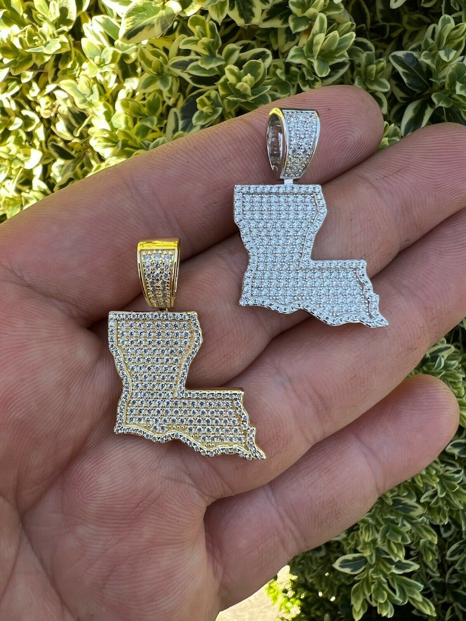 925 Silver Hip Hop Louisiana State Flag Shape Pendant Iced CZ Diamond in  2023