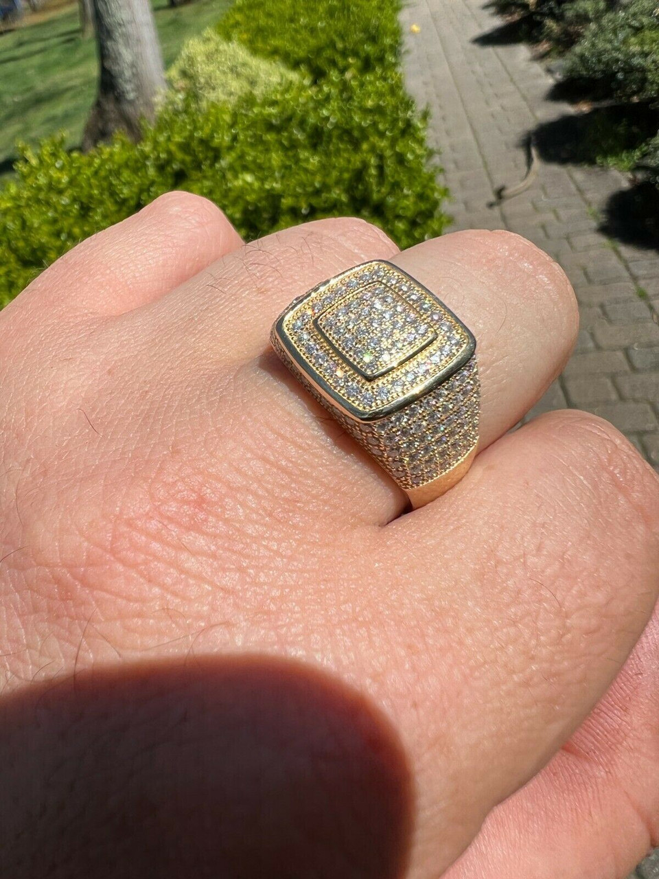 Real Solid 10k Gold Men's Hip Hop Iced Moissanite Ring - Passes Diamond  Tester