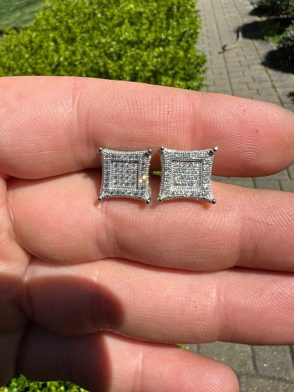 Big 10mm Men Real Solid 10k Gold Iced Kite Moissanite Earrings Pass Diamond  Test