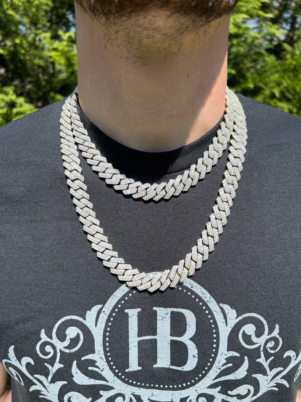 MOISSANITE Prong Cuban Link Chain Real Iced Necklace Hip Hop Pass Diamond  Test