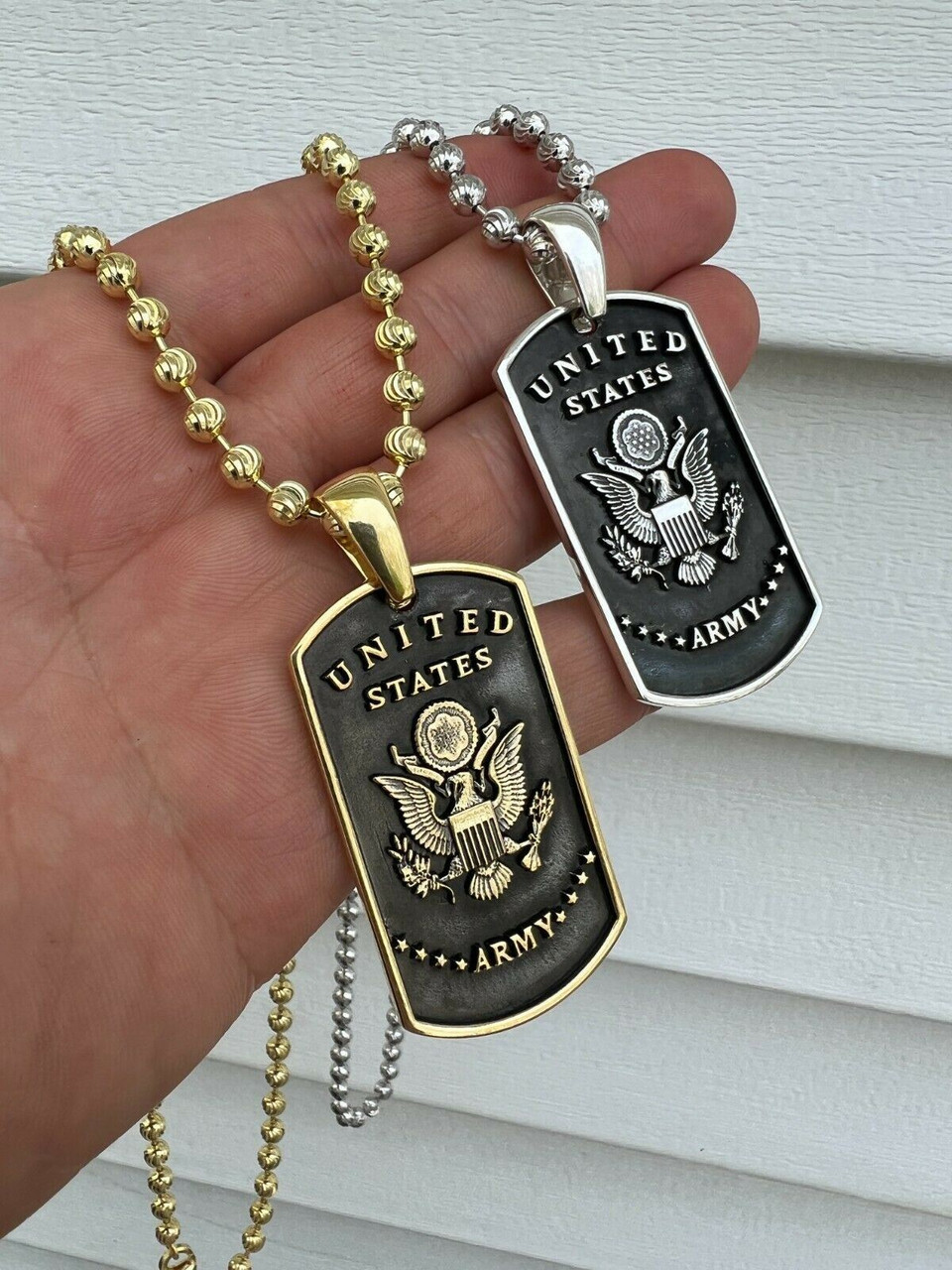 925 Silver / Gold US Army Armed Forces Military Soldier Dog Tag Pendant  Necklace