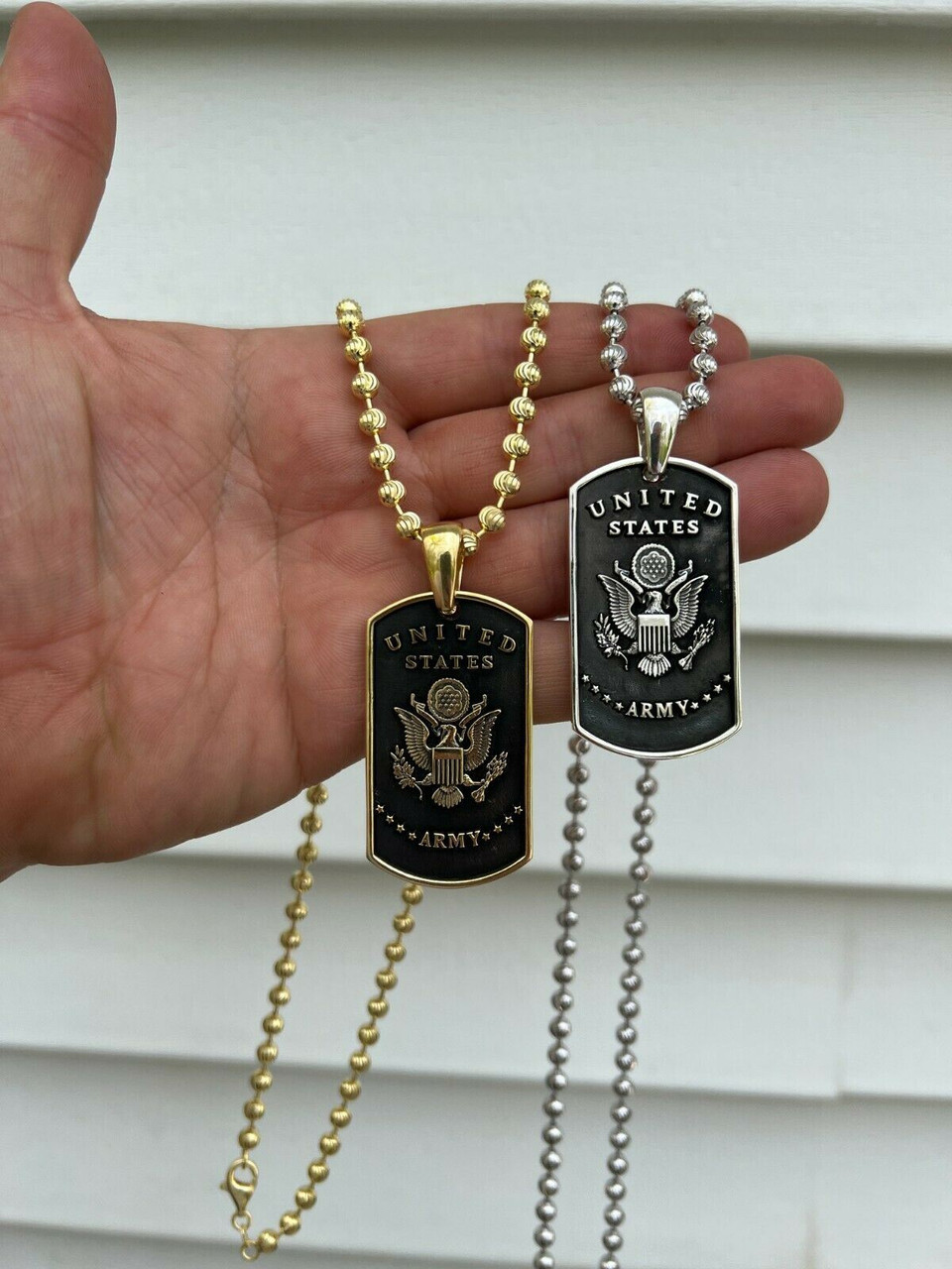 925 Silver / Gold US Army Armed Forces Military Soldier Dog Tag Pendant  Necklace