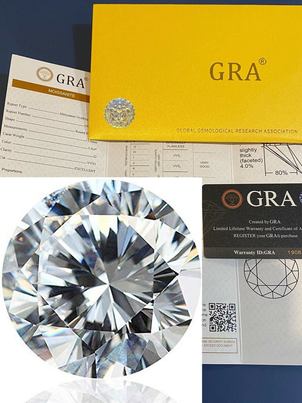Loose Moissanite Real Gem Stone W. GRA Certificate 3-12mm 0.1-6ct VVS1 ...