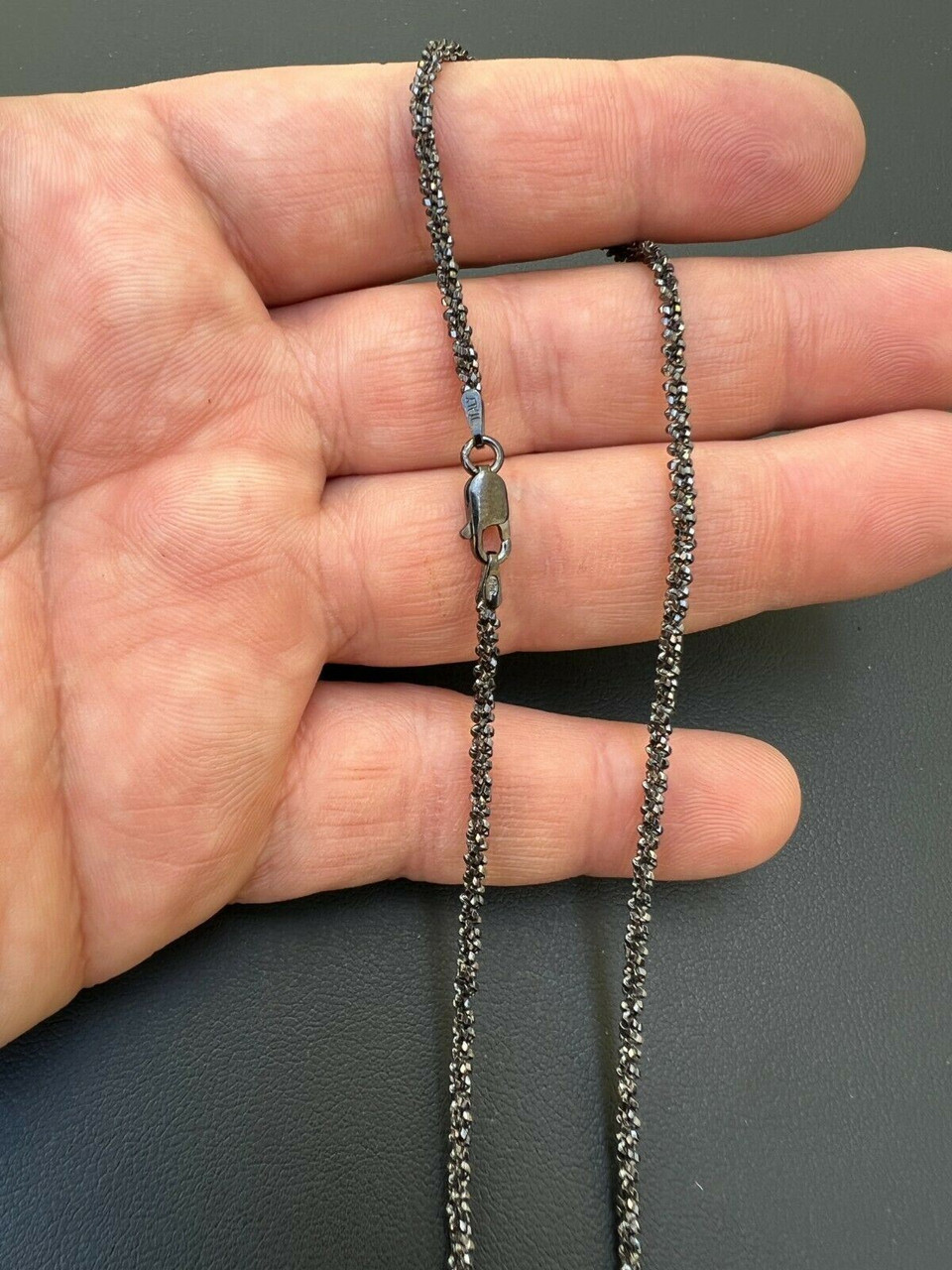Sterling Silver Sparkle Rock Chain Necklace 2.3mm Diamond cut Nickel F 