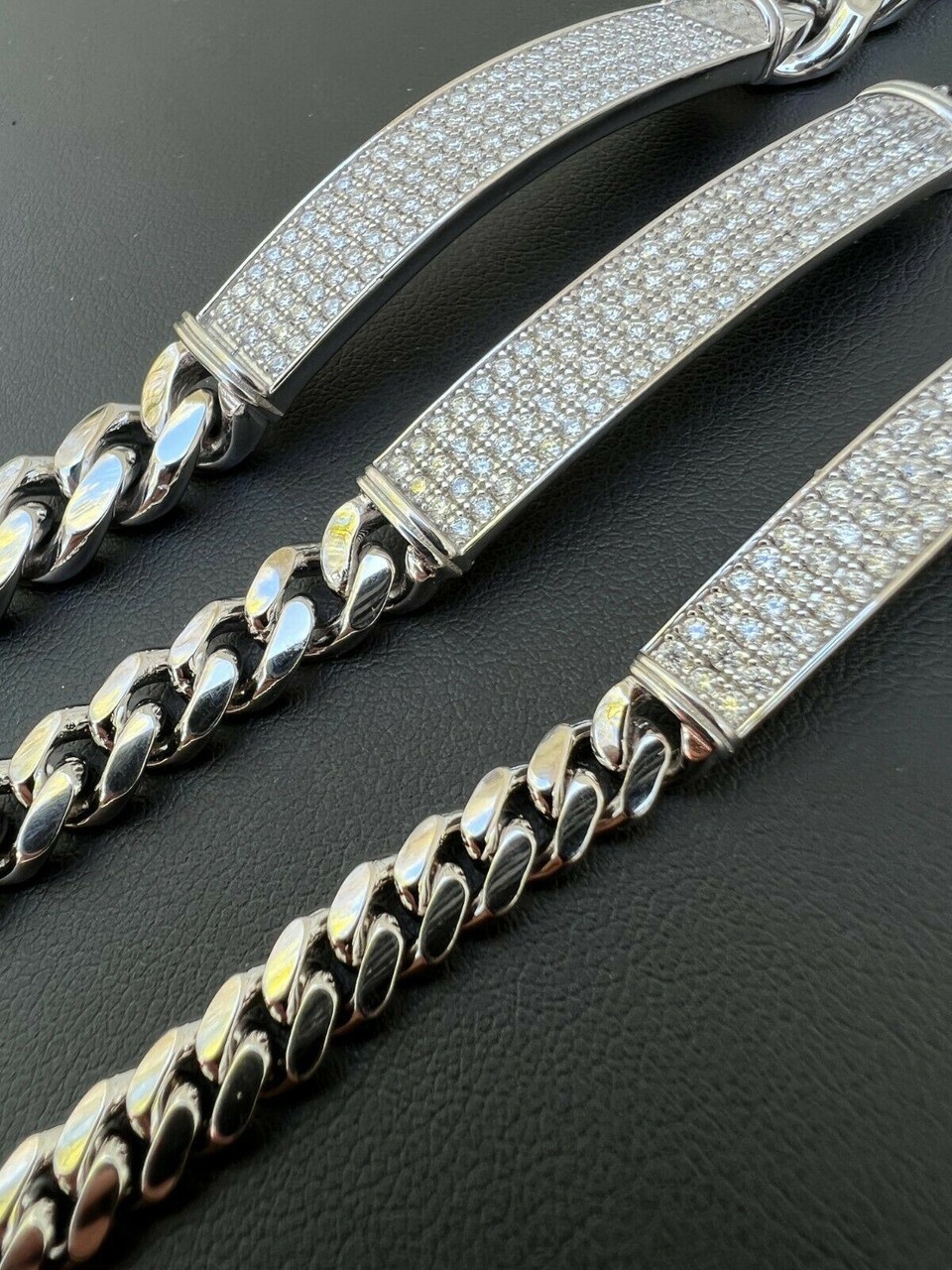 MOISSANITE Real Miami Cuban Link ID Bracelet 925 Silver Iced Pass